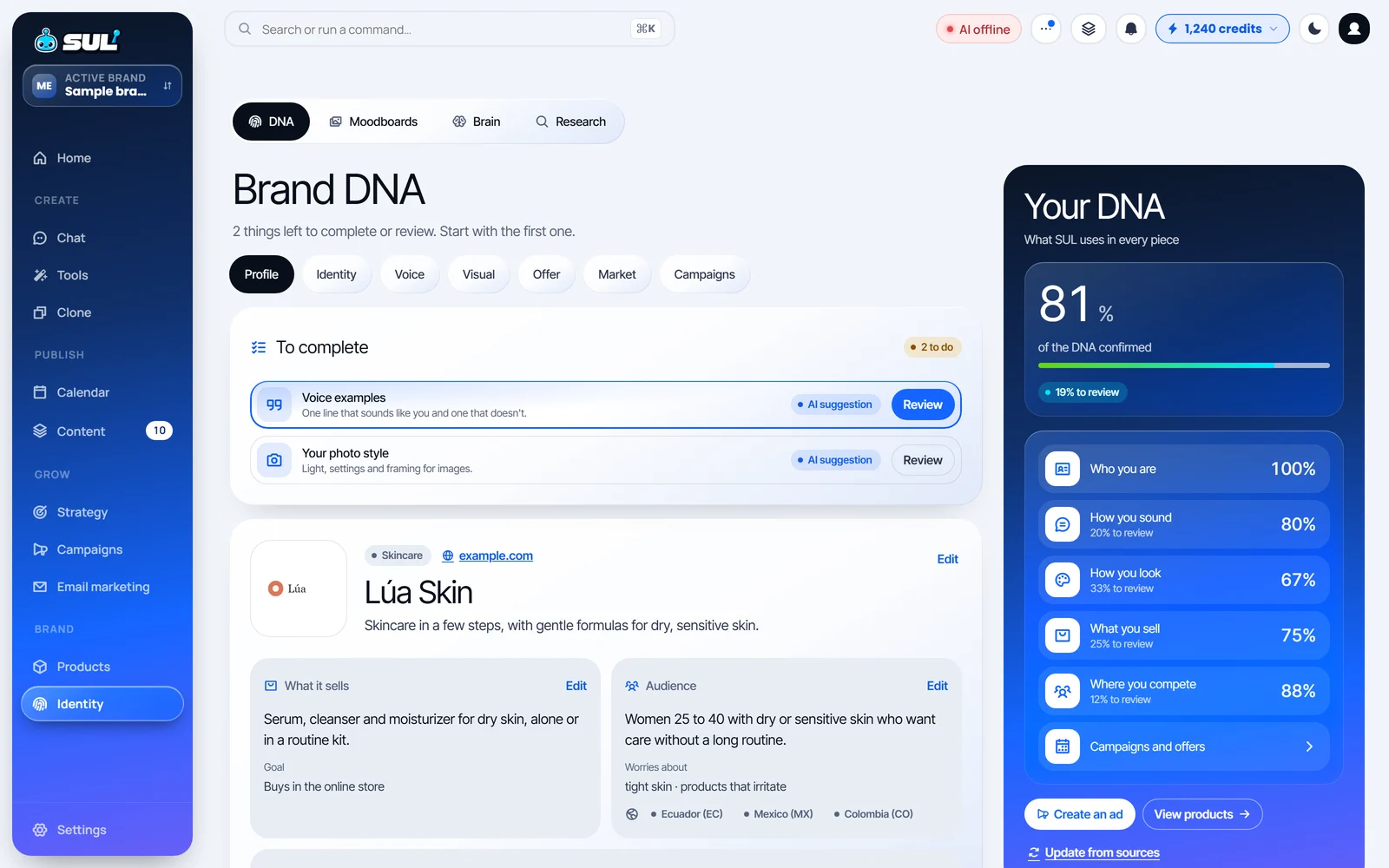 Brand DNA screen in SUL